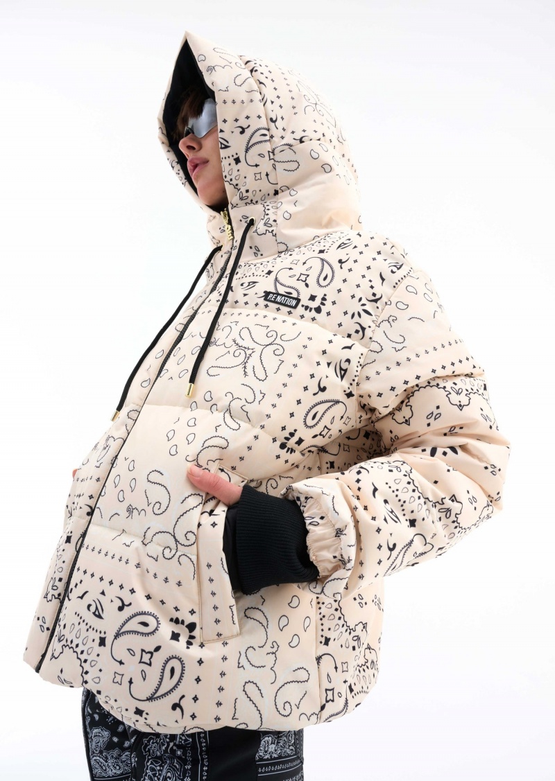 P.E Nation Andorra Snow Jacket Bandana Print Pearled Ivory | LJEUDQW-14