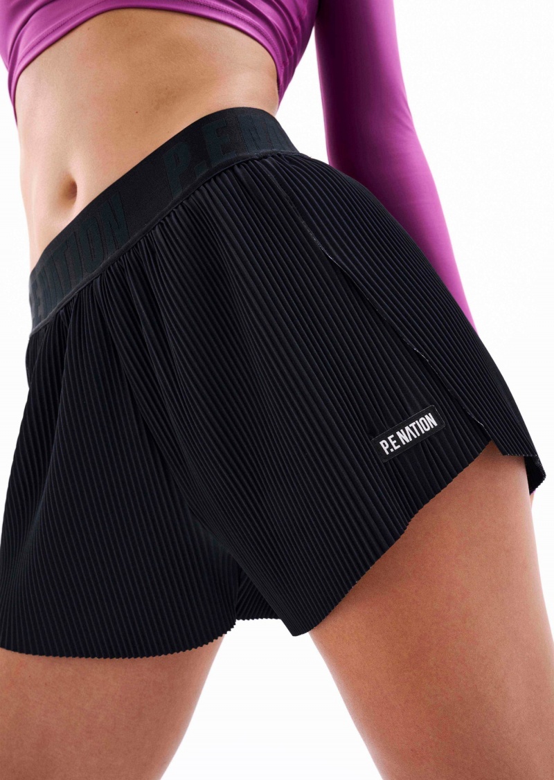 P.E Nation Vertical Pleated Short Black | FCYTNLV-87